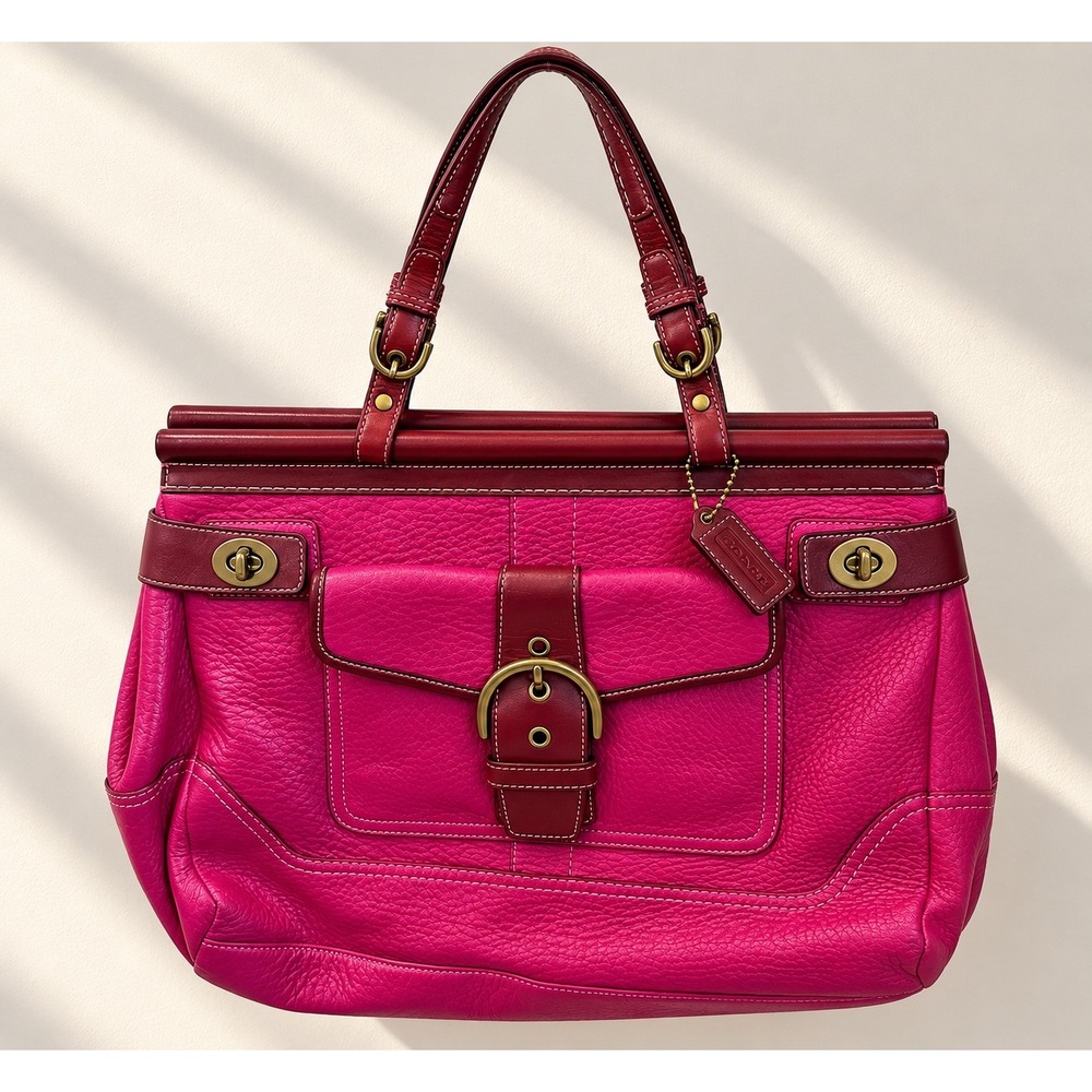Coach Legacy Pink Leather Satchel Tote Bag Vintage 9749 Burgundy Trim